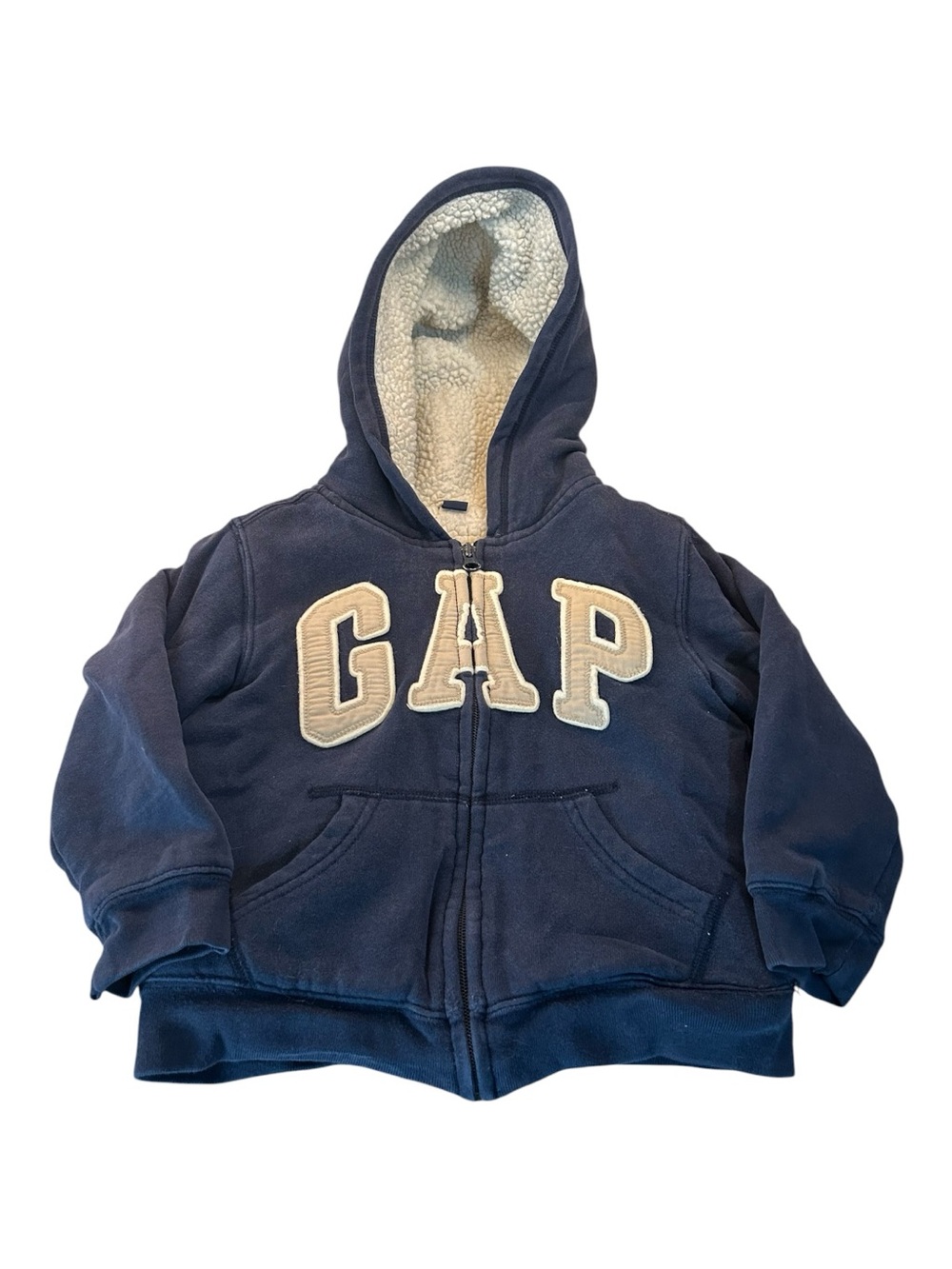 Gap Kids Toddler Arch Logo Full-Zip Sherpa-Lined Hoodie Jacket – Navy Blue